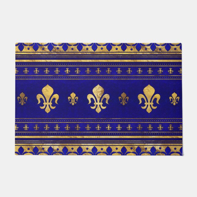 Fleur-de-lis - Lapis Lazuli und Gold Fußmatte (Vorderseite)