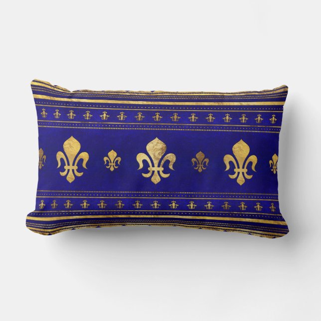 Fleur-de-lis - Lapis Lazuli und Gold Lendenkissen (Vorderseite)