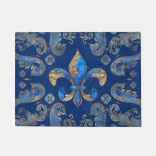 Fleur-de-lis Luxus-Ornament - blauer Marmor Fußmatte