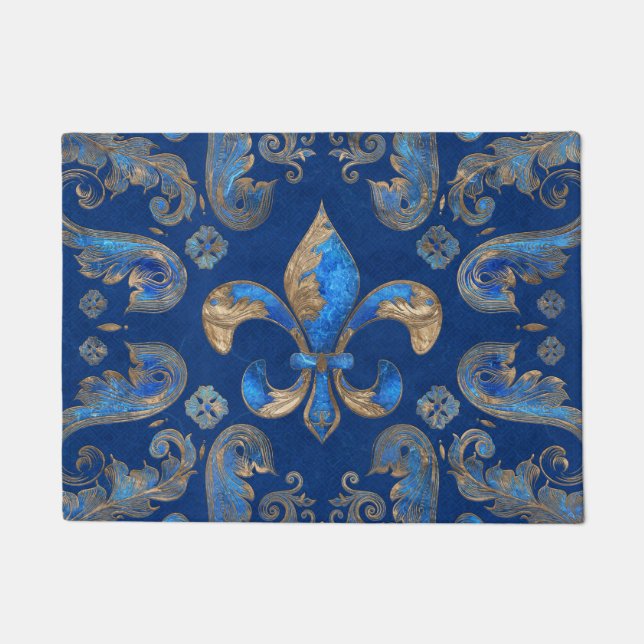 Fleur-de-lis Luxus-Ornament - blauer Marmor Fußmatte (Vorderseite)