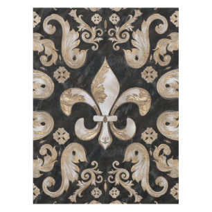 Fleur-de-lis Luxus-Ornament - Perle und Marmor Tischdecke