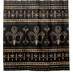Fleur-de-lis Luxus-Ornament - Schwarz und Gold Duschvorhang