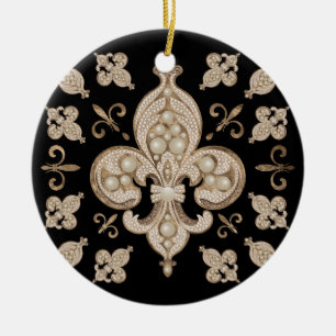 Fleur-de-lis Luxus Perle und Goldverzierungen Keramik Ornament