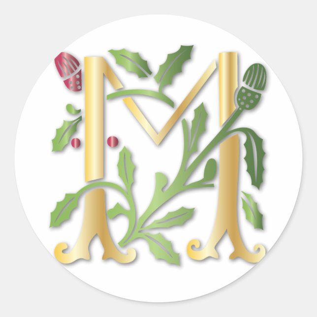 Fleur-de-lis M Monogramm Runder Aufkleber (Vorderseite)