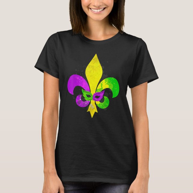 Fleur De Lis Mardi Gras Mask New Orleans Carnival  T-Shirt (Vorderseite)