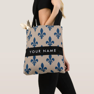 Fleur de Lis, Marineblau auf Beige, Royal, Ihr Nam