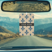 Fleur de Lis, Marineblau auf Beige, Royal, Ihr Nam
