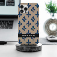 Fleur de Lis, Marineblau auf Beige, Royal, Ihr Nam
