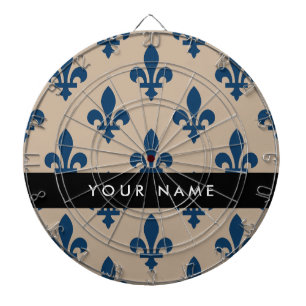 Fleur de Lis, Marineblau auf Beige, Royal, Ihr Nam Dartscheibe