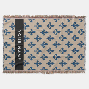 Fleur de Lis, Marineblau auf Beige, Royal, Ihr Nam Decke