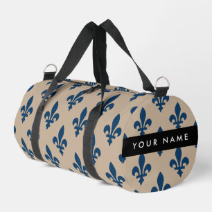 Fleur de Lis, Marineblau auf Beige, Royal, Ihr Nam Duffle Bag