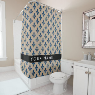 Fleur de Lis, Marineblau auf Beige, Royal, Ihr Nam Duschvorhang