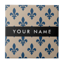 Fleur de Lis, Marineblau auf Beige, Royal, Ihr Nam