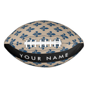 Fleur de Lis, Marineblau auf Beige, Royal, Ihr Nam Football
