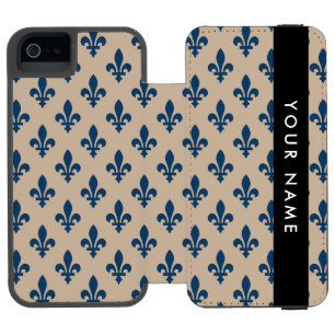 Fleur de Lis, Marineblau auf Beige, Royal, Ihr Nam Incipio Watson™ iPhone 5 Geldbörsen Hülle