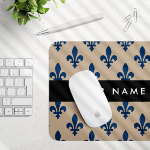 Fleur de Lis, Marineblau auf Beige, Royal, Ihr Nam Mousepad