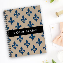 Fleur de Lis, Marineblau auf Beige, Royal, Ihr Nam