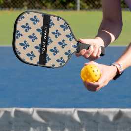 Fleur de Lis, Marineblau auf Beige, Royal, Ihr Nam Pickleball Schläger