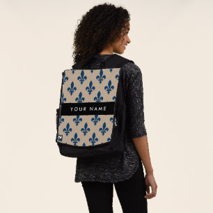 Fleur de Lis, Marineblau auf Beige, Royal, Ihr Nam Rucksack