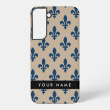 Fleur de Lis, Marineblau auf Beige, Royal, Ihr Nam