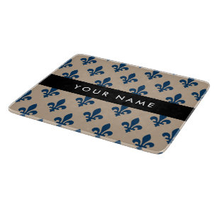Fleur de Lis, Marineblau auf Beige, Royal, Ihr Nam Schneidebrett