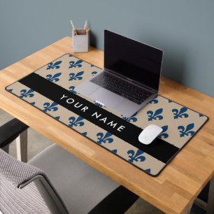 Fleur de Lis, Marineblau auf Beige, Royal, Ihr Nam Schreibtischunterlage
