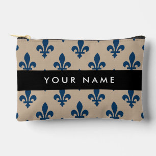 Fleur de Lis, Marineblau auf Beige, Royal, Ihr Nam Zubehörtasche