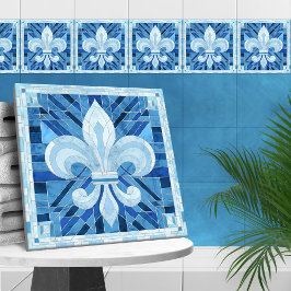 Fleur-de-lis - Mosaikkunst aus blauem Marmor Fliese