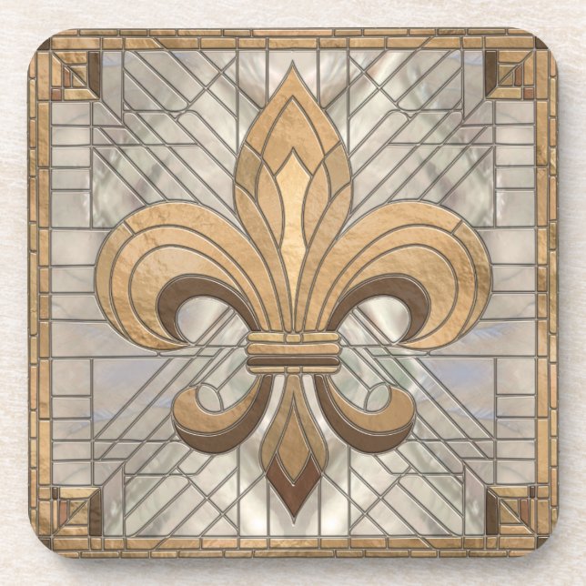 Fleur-de-lis - Mosaikkunst aus Glas Getränkeuntersetzer (Vorderseite)