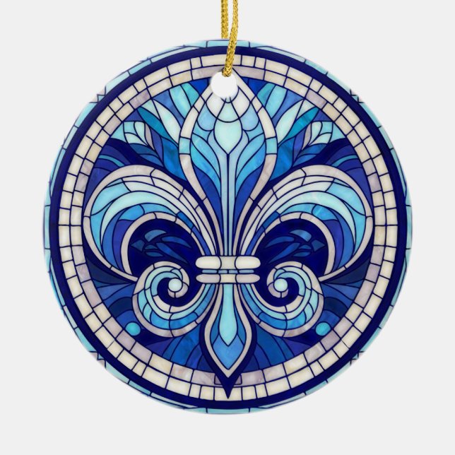 Fleur-de-lis - Mosaikkunst aus Glas Keramik Ornament (Vorne)