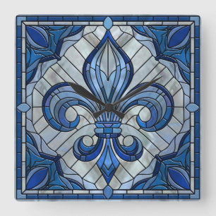 Fleur-de-lis - Mosaikkunst aus Glas Quadratische Wanduhr