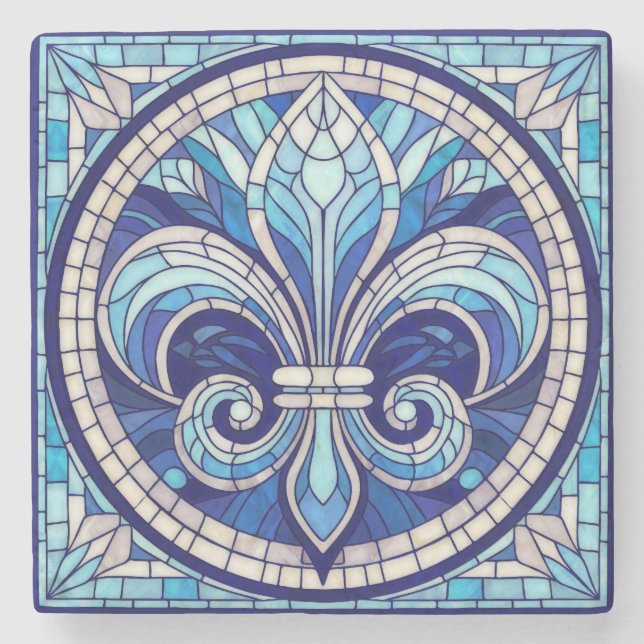 Fleur-de-lis - Mosaikkunst aus Glas Steinuntersetzer (Vorderseite)