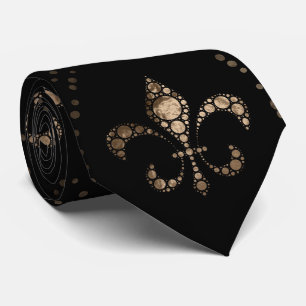 Fleur-de-lis-Muster Dot Art Schwarz und Gold Krawatte
