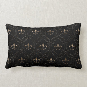 Fleur-de-lis-Muster Dot Art Schwarz und Gold Lendenkissen