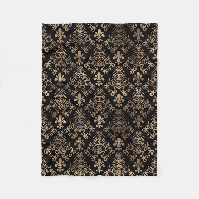 Fleur-de-lis-Muster Gold auf schwarz Fleecedecke (Vorderseite)