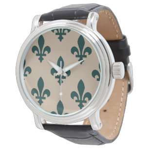 Fleur-de-Lis-Muster, königliches französisches Grü Armbanduhr