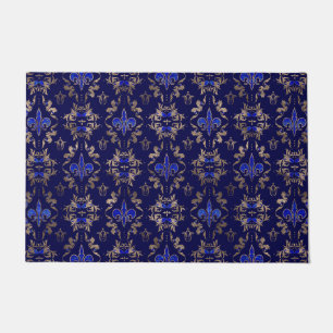 Fleur-de-lis-Muster lapis lazuli und Gold Fußmatte