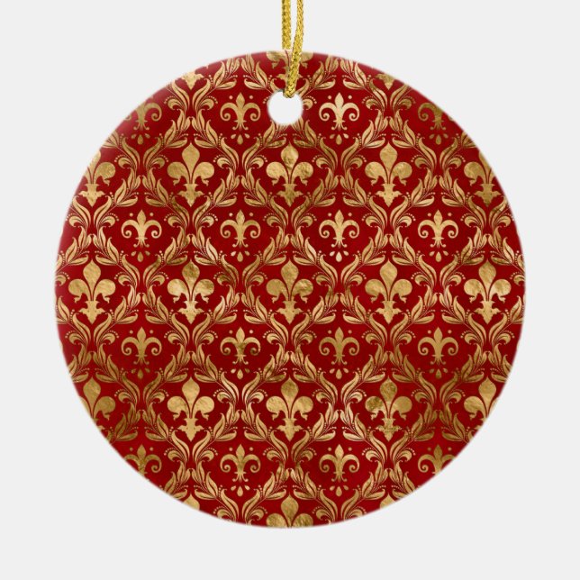 Fleur-de-lis-Muster luxuriös rot Keramik Ornament (Vorne)