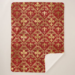 Fleur-de-lis-Muster luxuriös rot Sherpadecke