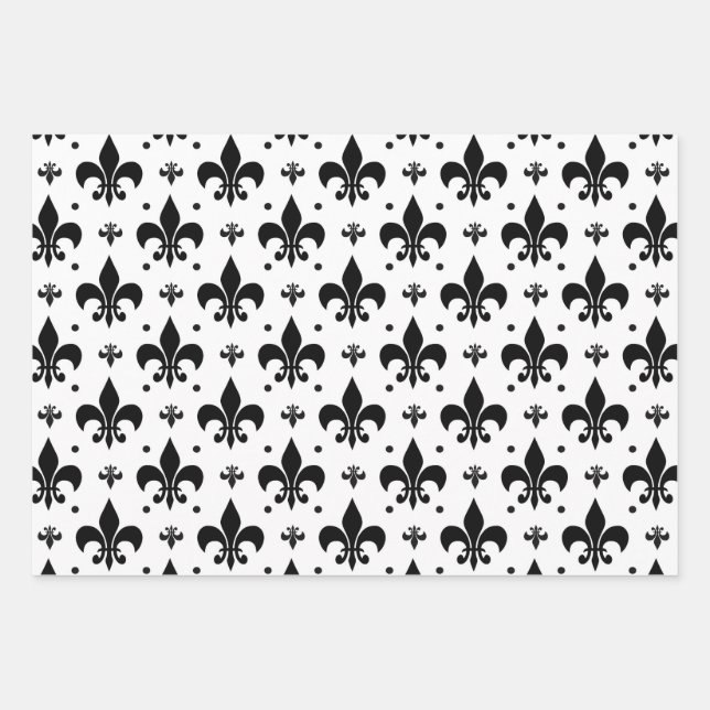 Fleur-de-lis-Muster mit weißem Hintergrund Geschenkpapier Set (Vorderseite)