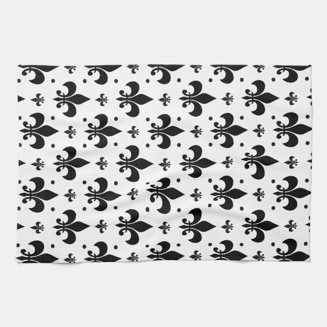 Fleur-de-lis-Muster mit weißem Hintergrund Geschirrtuch (Horizontal)