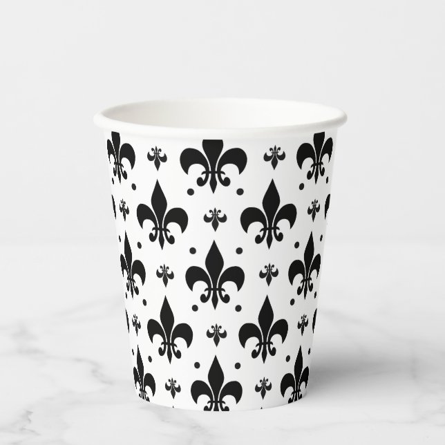 Fleur-de-lis-Muster mit weißem Hintergrund Pappbecher (Vorderseite)