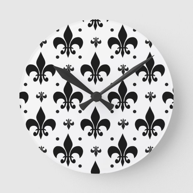 Fleur-de-lis-Muster mit weißem Hintergrund Runde Wanduhr (Vorderseite)