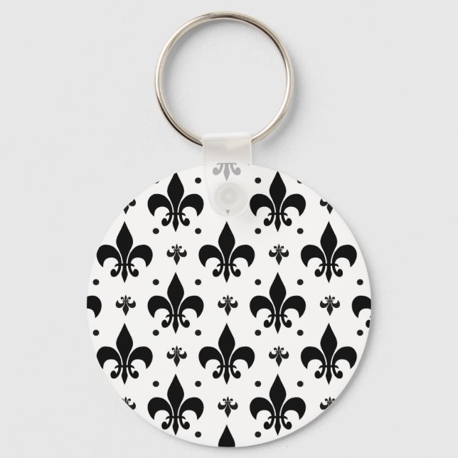 Fleur-de-lis-Muster mit weißem Hintergrund Schlüsselanhänger (Vorderseite)