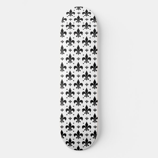 Fleur-de-lis-Muster mit weißem Hintergrund Skateboard (Vorderseite)