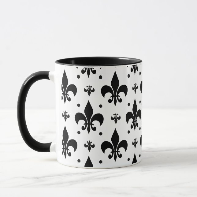 Fleur-de-lis-Muster mit weißem Hintergrund Tasse (Links)