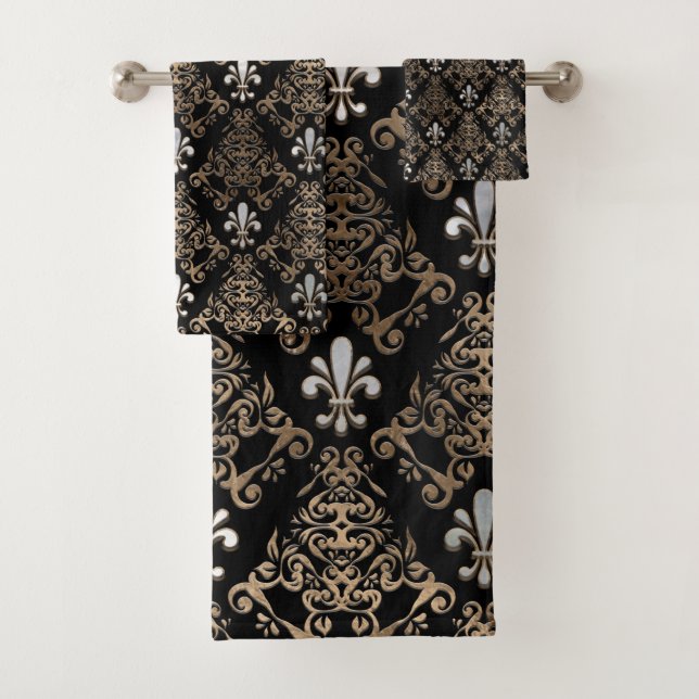 Fleur-de-lis-Muster Perl und Gold Badhandtuch Set (Insitu)
