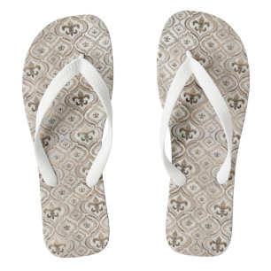 Fleur-de-lis-Muster Perl und Gold Flip Flops