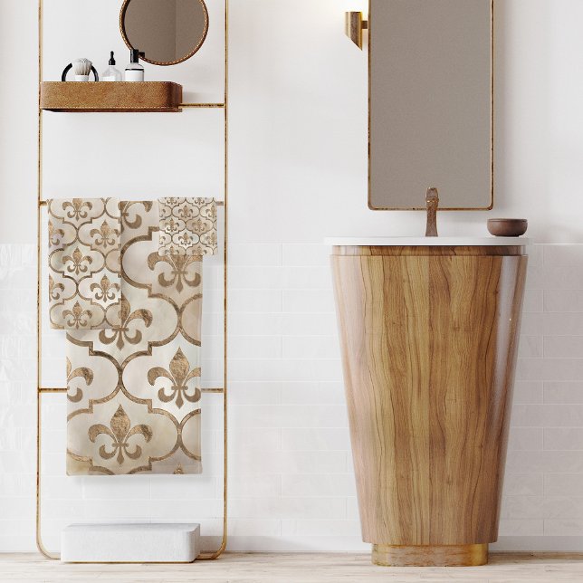 Fleur-de-lis-Muster Perle und Gold Badhandtuch Set (Von Creator hochgeladen)