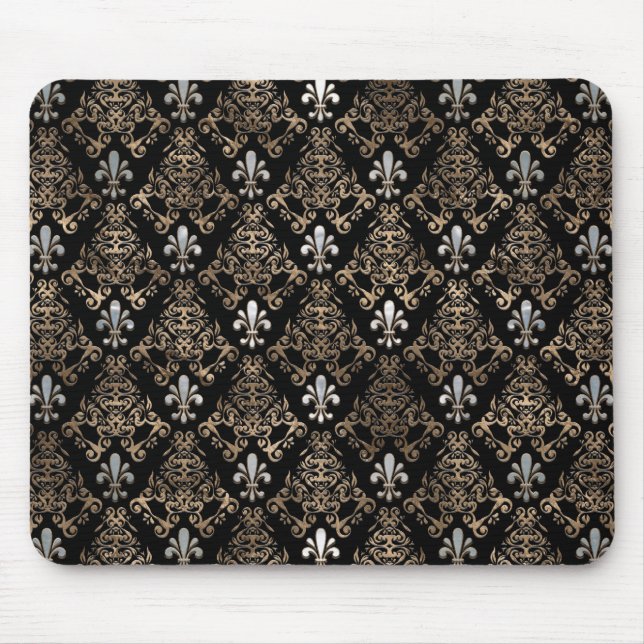 Fleur-de-lis-Muster Perle und Gold Mousepad (Vorne)